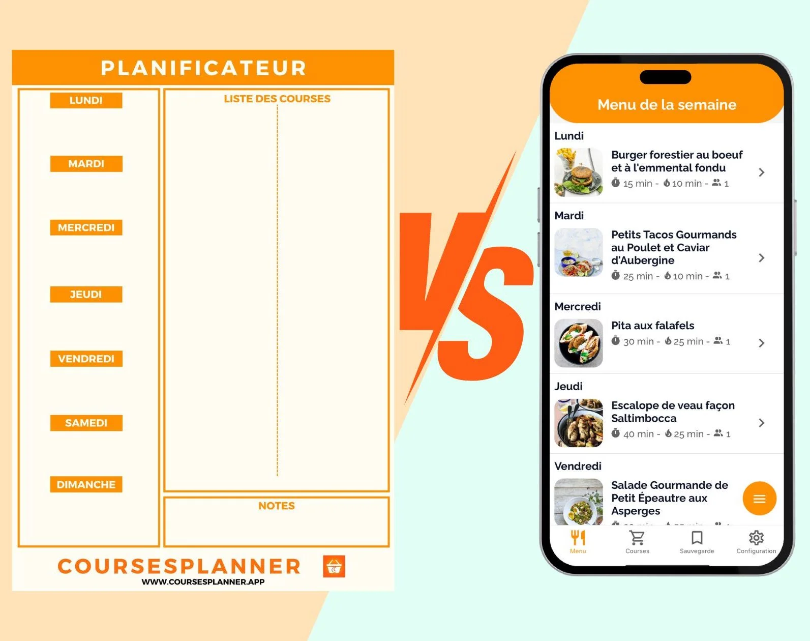 tableau vs application pour planifier repas et courses