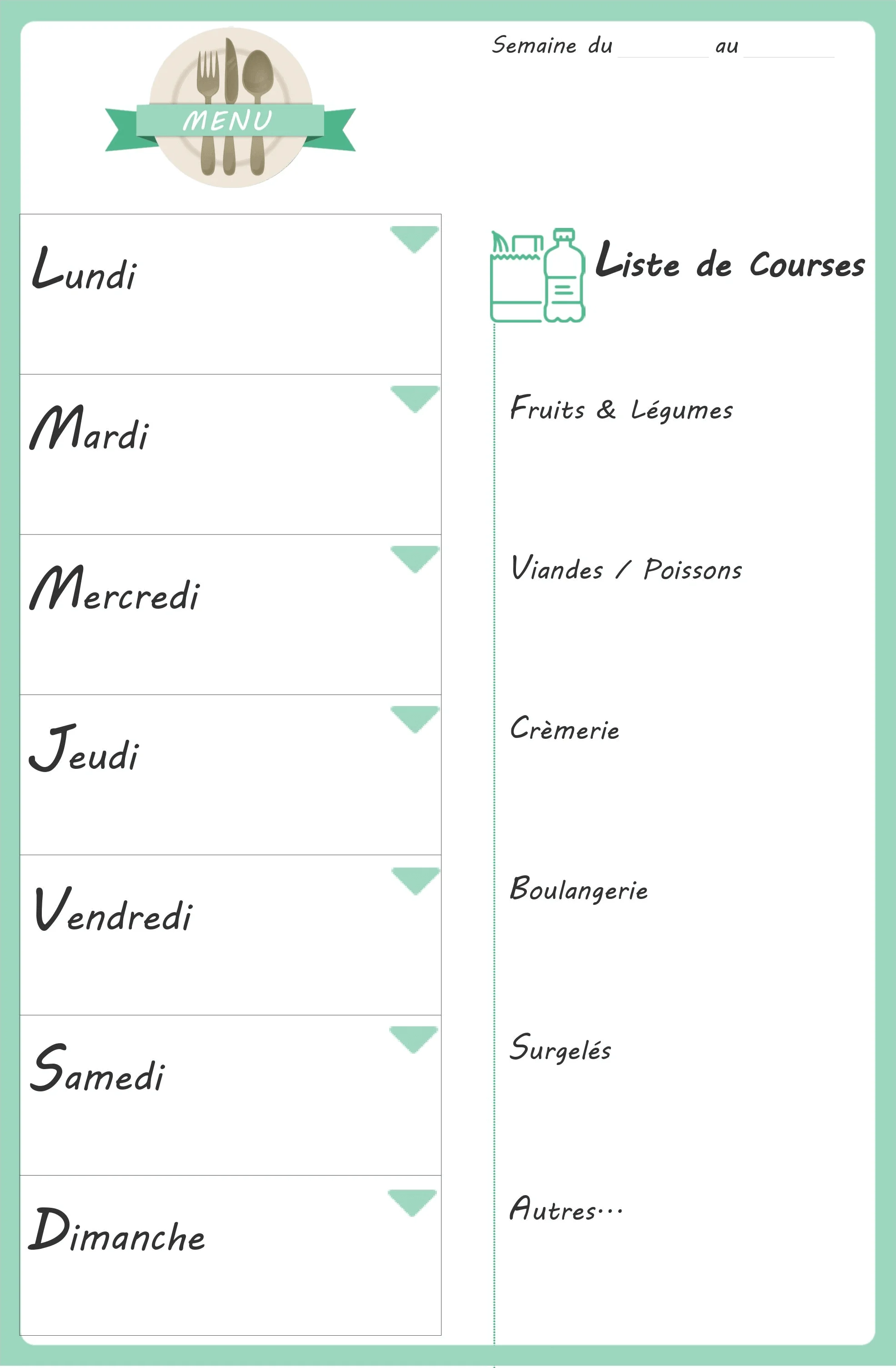 planificateur de repas et courses appelé aussi un
                  'planning de repas et de courses'